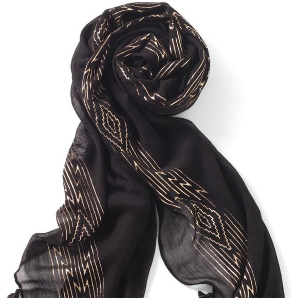 Stella&Dot Black/Rose Gold Westwood Tassel Scarf